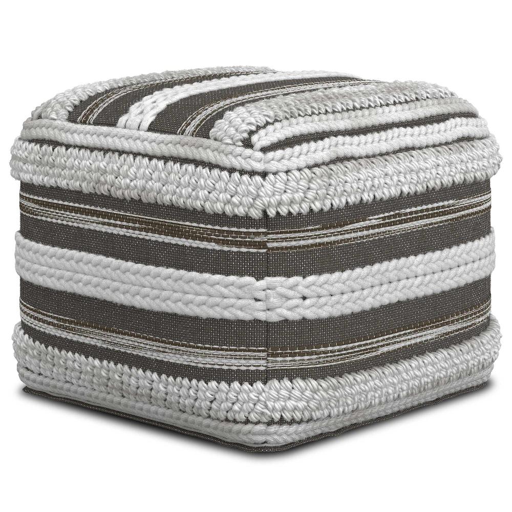 simpli home Square Pouf in Natural and Taupe Grey