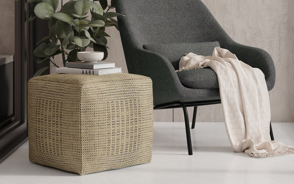 Simpli Home Square Woven Pouf