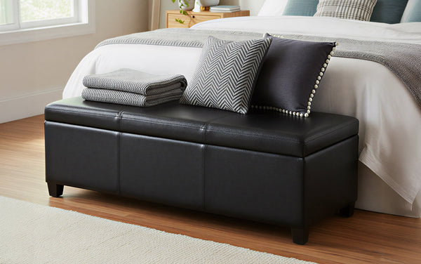 Simpli Home Storage Ottoman Bench In Carbon Black