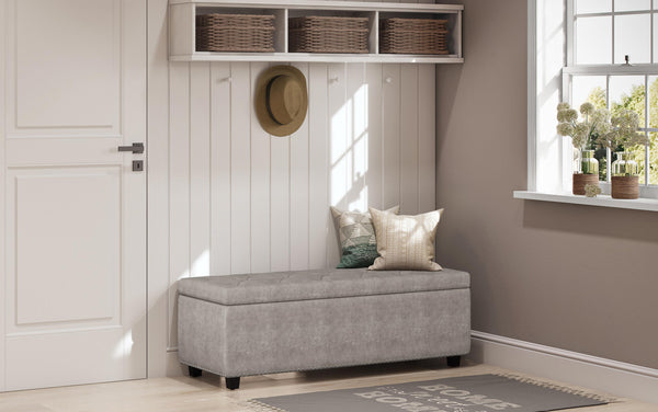Simpli Home Storage Ottoman In Distressed Grey