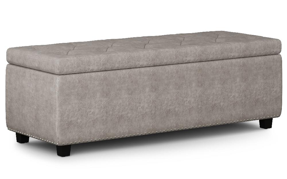 simpli home Storage Ottoman in Distressed Grey