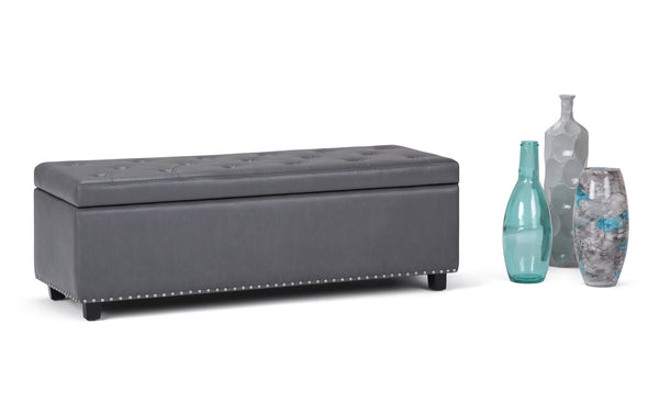 Simpli Home Storage Ottoman In Stone Grey