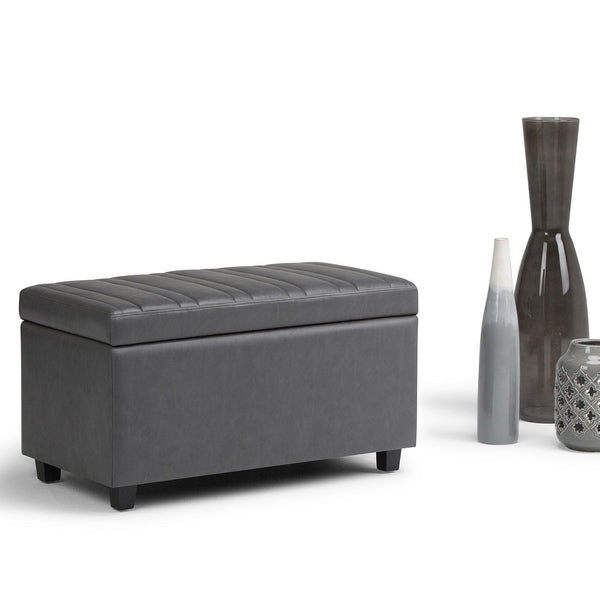 Simpli Home Storage Ottoman In Vegan Leather
