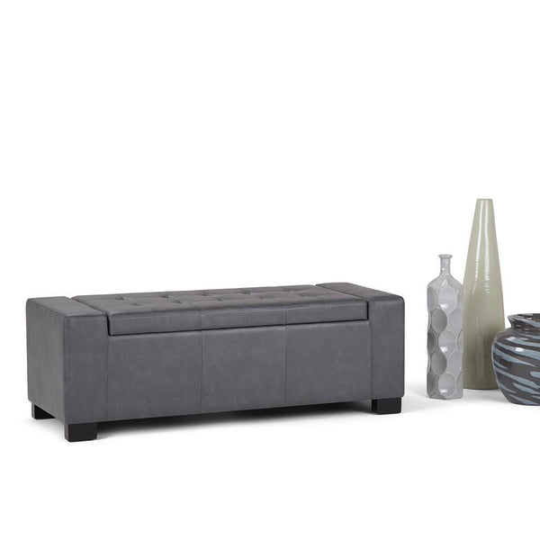 Simpli Home Storage Ottoman In Vegan Leather