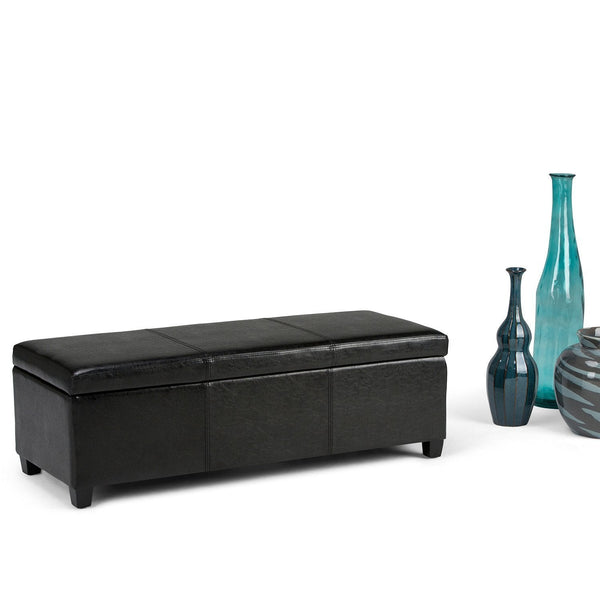 Simpli Home Storage Ottoman In Vegan Leather