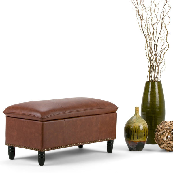 Simpli Home Storage Ottoman In Vegan Leather