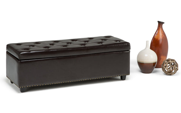 Simpli Home Storage Ottoman In Vegan Leather