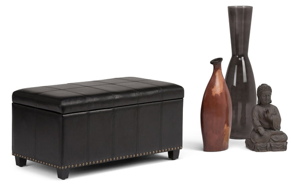 Simpli Home Storage Ottoman In Vegan Leather