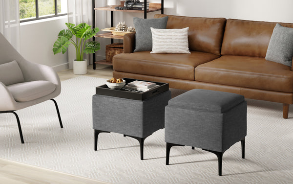 Simpli Home Storage Ottoman With Tray In Linen