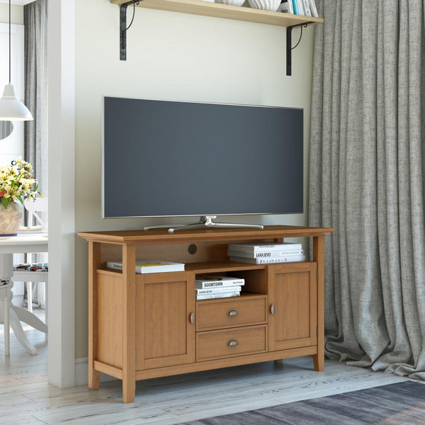 Simpli Home Tall TV Stand In Light Golden Brown