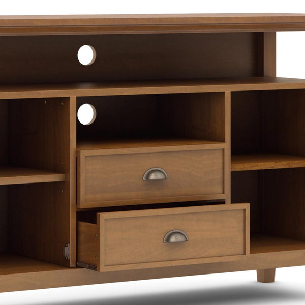 Simpli Home Tall TV Stand In Light Golden Brown