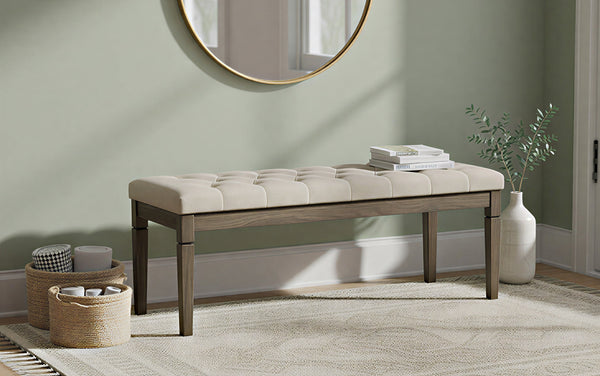 Simpli Home Tufted Ottoman Bench In Wheat Beige