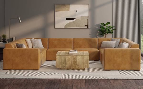 Simpli Home U-Shaped Sectional In Genuine Leather