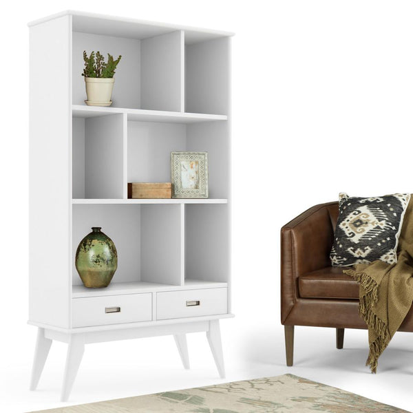 Simpli Home Wide Bookcase In White