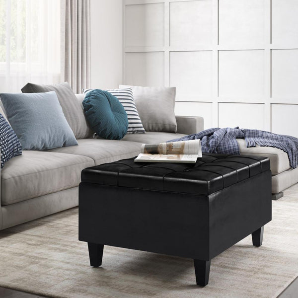 Simpli Home Small Coffee Table Ottoman In Vegan Leather
