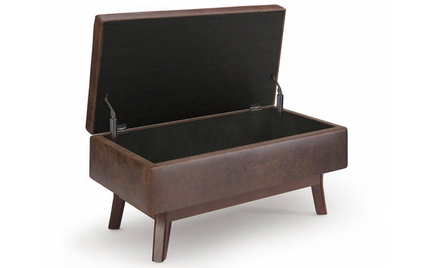 Simpli Home Small Rectangular Storage Ottoman In Distressed Vegan Leather