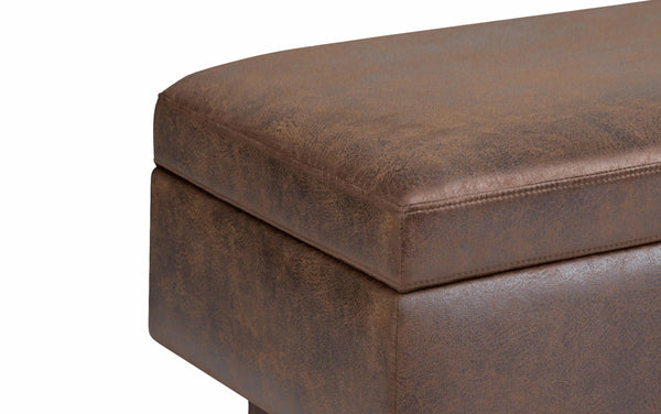 Simpli Home Small Rectangular Storage Ottoman In Distressed Vegan Leather