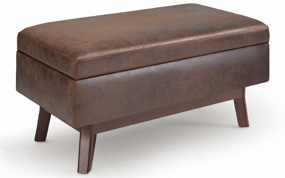 simpli home Small Rectangular Storage Ottoman in Distressed Vegan Leather