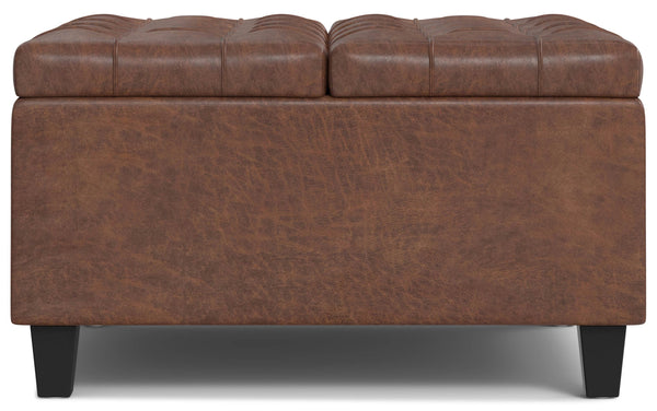 Simpli Home Small Square Coffee Table Storage Ottoman In Distressed Vegan Leather