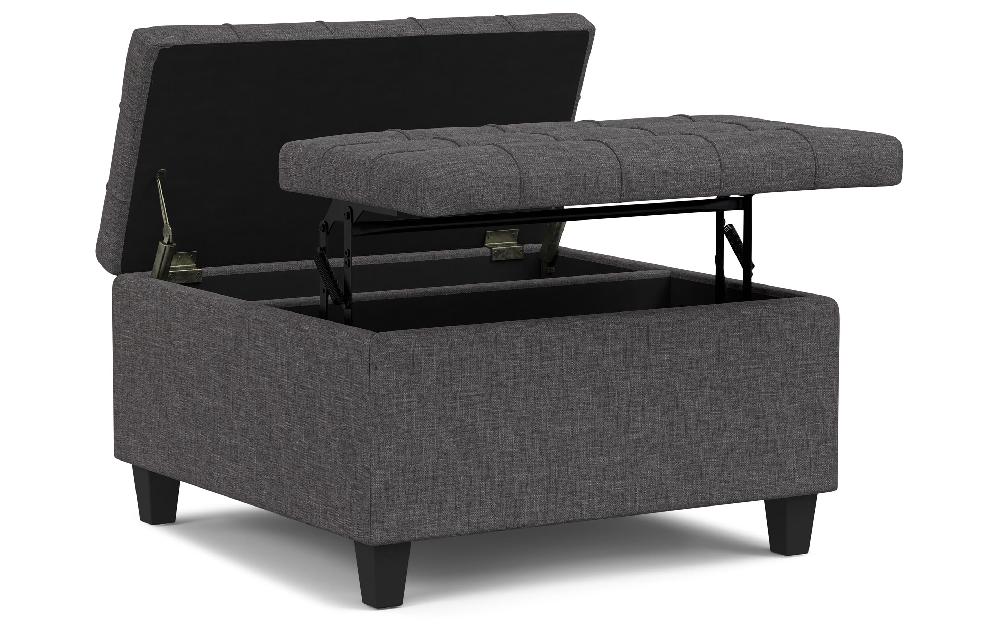 simpli home Small Square Coffee Table Storage Ottoman in Linen