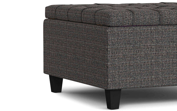 Simpli Home Small Square Coffee Table Storage Ottoman In Tweed Style Fabric