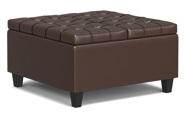 Simpli Home Small Square Coffee Table Storage Ottoman In Vegan Leather