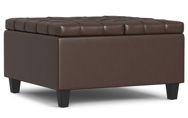 Simpli Home Small Square Coffee Table Storage Ottoman In Vegan Leather