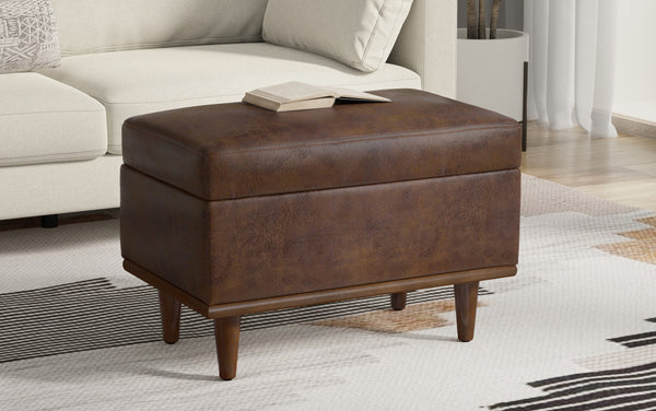 Simpli Home Small Storage Ottoman In Distressed Vegan Leather