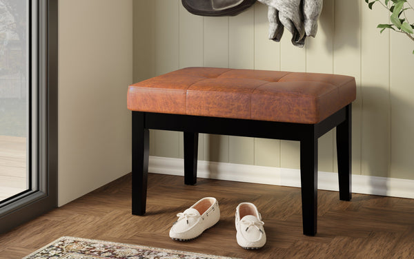 Simpli Home Small Tufted Ottoman Bench In Distressed Vegan Leather