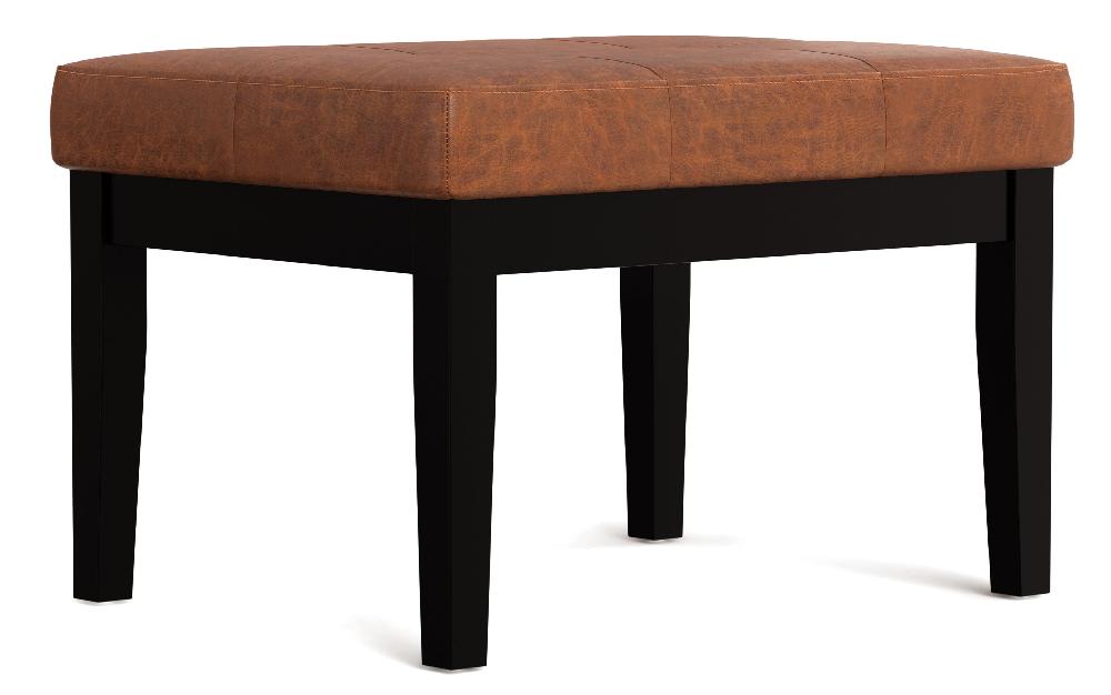 simpli home Small Tufted Ottoman Bench in Distressed Vegan Leather