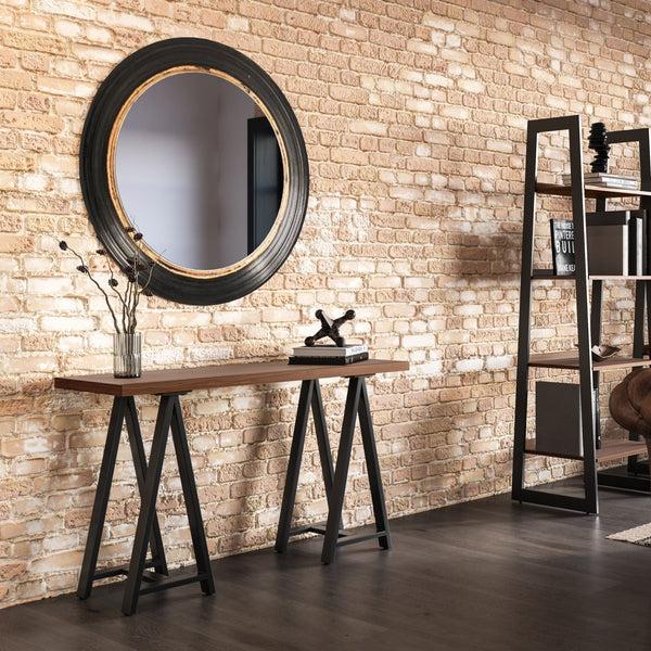 Simpli Home Solid Walnut Veneer And Metal Console Sofa Table