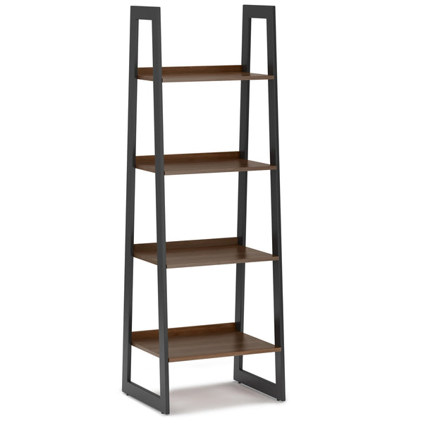 Simpli Home Solid Walnut Veneer And Metal Ladder Shelf