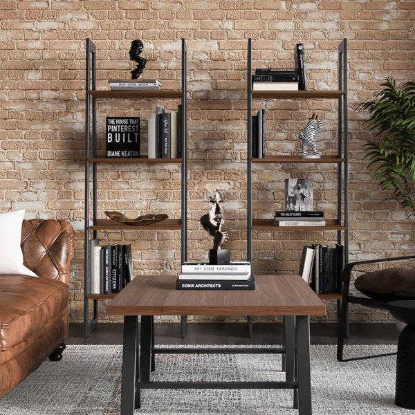 Simpli Home Solid Walnut Veneer And Metal Ladder Shelf
