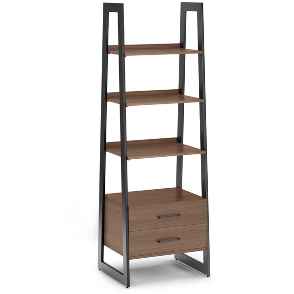 Simpli Home Solid Walnut Veneer And Metal Ladder Shelf With Storage