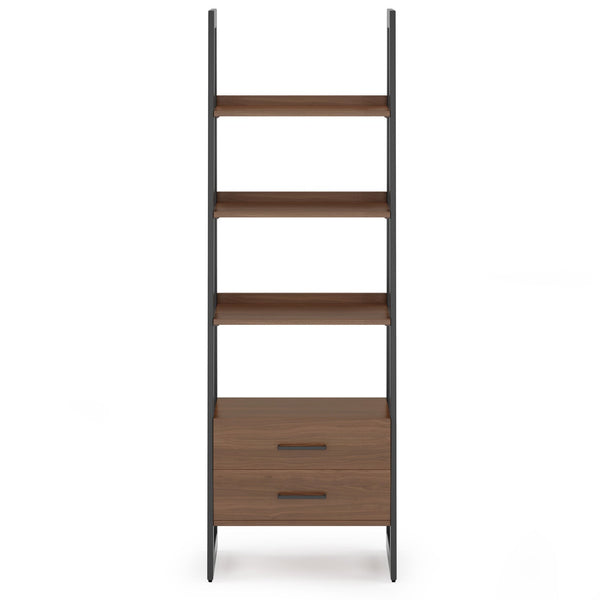 Simpli Home Solid Walnut Veneer And Metal Ladder Shelf With Storage