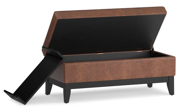 Simpli Home Storage Ottoman Bench With Tray In Distressed Vegan Leather