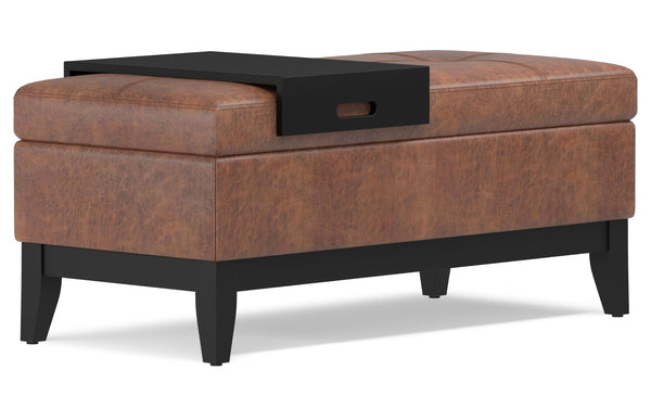 Simpli Home Storage Ottoman Bench With Tray In Distressed Vegan Leather