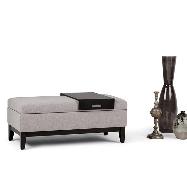 Simpli Home Storage Ottoman Bench With Tray In Linen