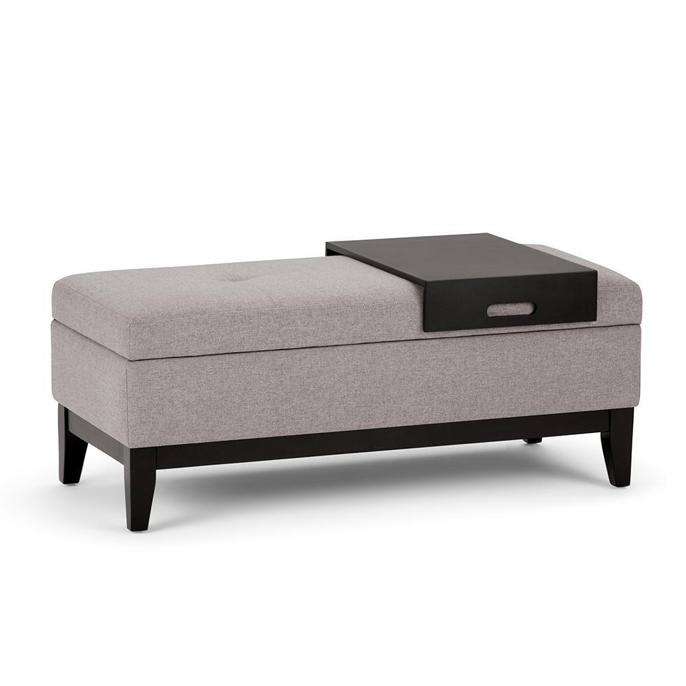 simpli home Storage Ottoman Bench with Tray in Linen