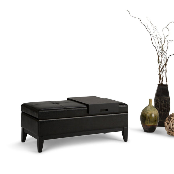 Simpli Home Storage Ottoman Bench With Tray In Vegan Leather