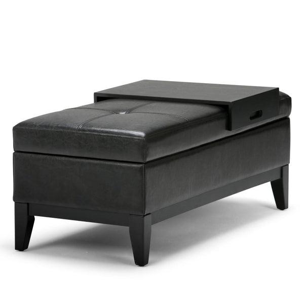 Simpli Home Storage Ottoman Bench With Tray In Vegan Leather