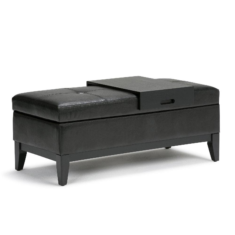 simpli home Storage Ottoman Bench with Tray in Vegan Leather