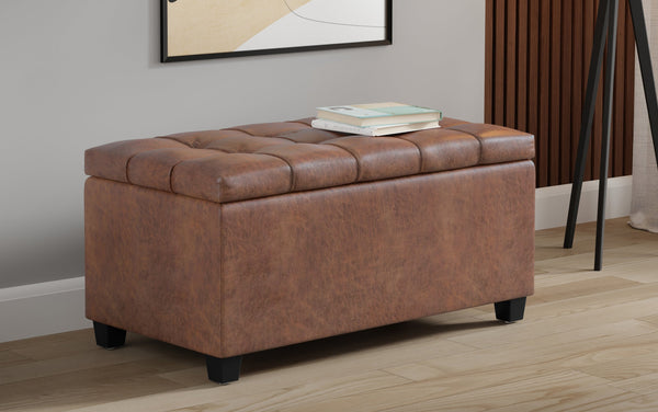 Simpli Home Storage Ottoman In Distressed Vegan Leather