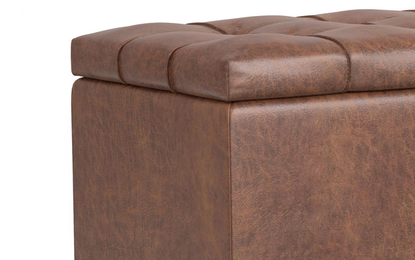Simpli Home Storage Ottoman In Distressed Vegan Leather
