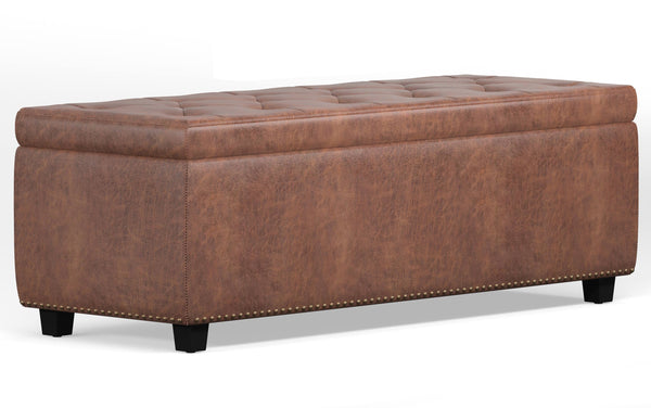 Simpli Home Storage Ottoman In Distressed Vegan Leather