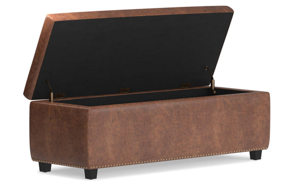Simpli Home Storage Ottoman In Distressed Vegan Leather