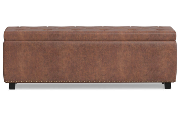 Simpli Home Storage Ottoman In Distressed Vegan Leather