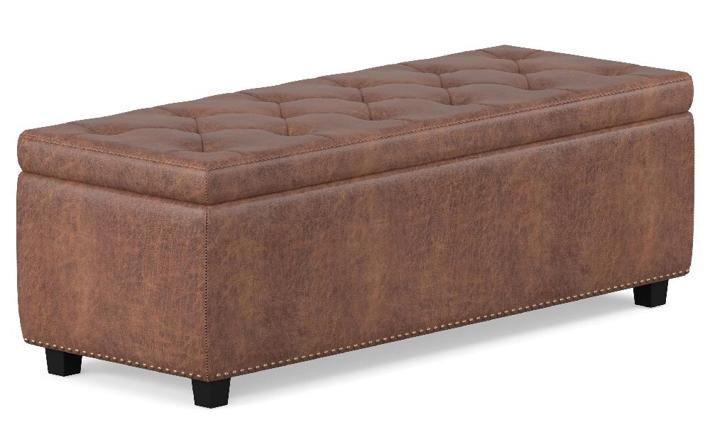 simpli home Storage Ottoman in Distressed Vegan Leather