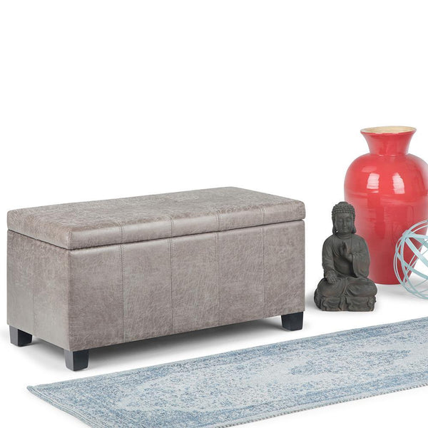 Simpli Home Storage Ottoman In Distressed Vegan Leather