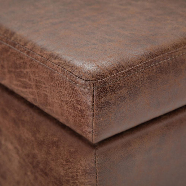 Simpli Home Storage Ottoman In Distressed Vegan Leather